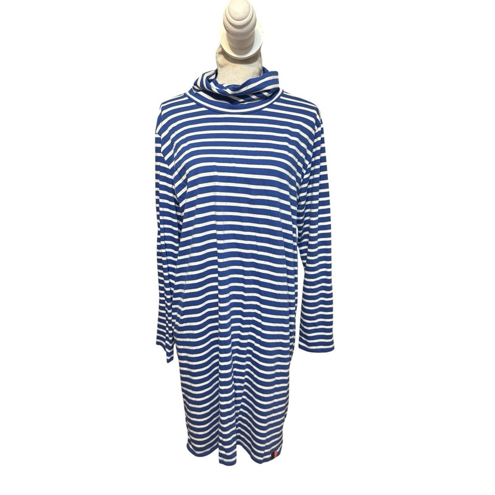 Kule Turtleneck Dress Size XL Royal Blue Stripes Cotton Casual Work Preppy